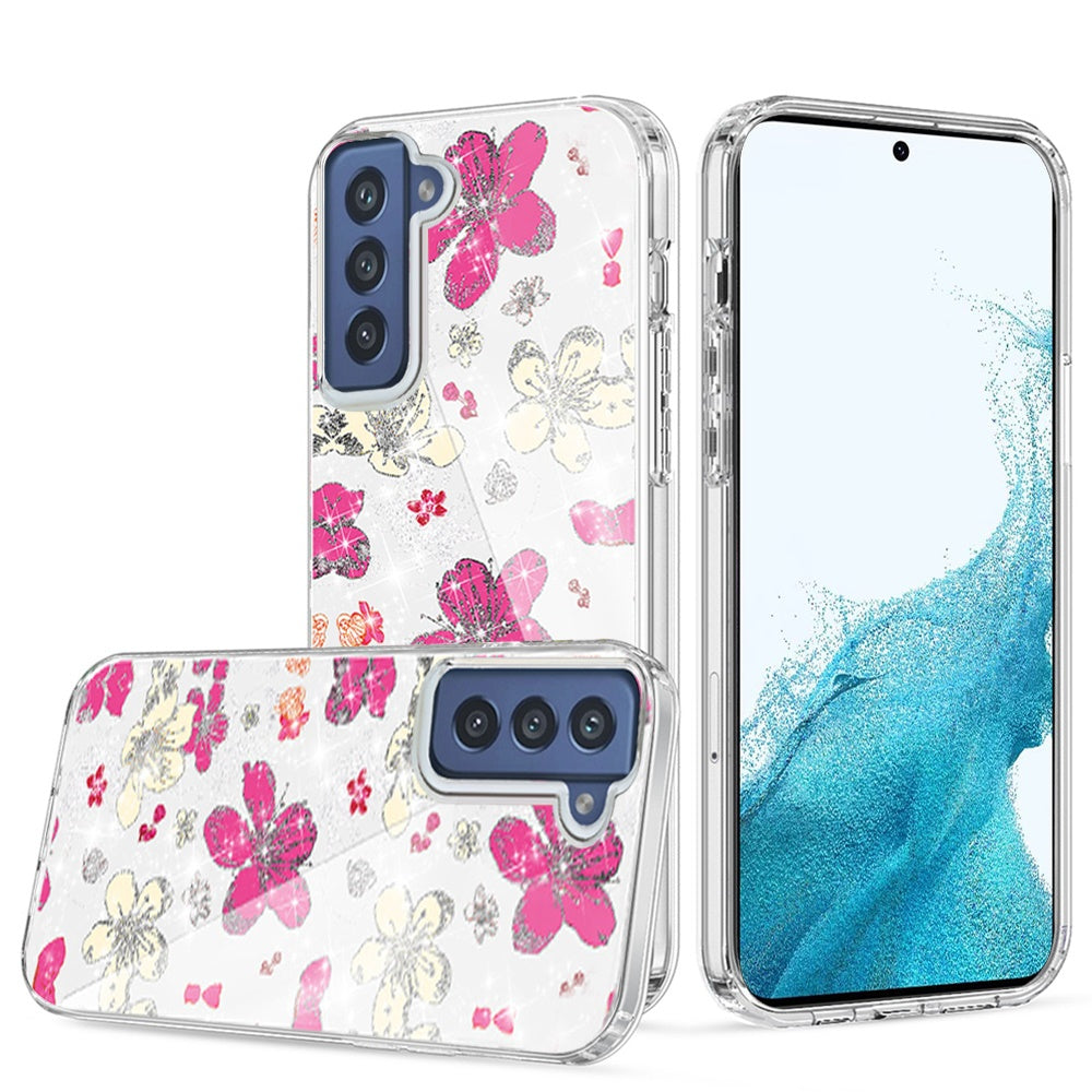 For Apple iPhone 14 Pro Max (6.7") Beautiful Laser Glitter Design Pattern Hybrid Gummy Hard PC TPU Shockproof  Phone Case Cover