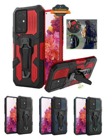 For Samsung Galaxy S21 FE /Fan Edition Rugged Heavy Duty Dual Layers Hybrid Shockproof Shell with Built in Metal Clip Holder & Kickstand  Phone Case Cover