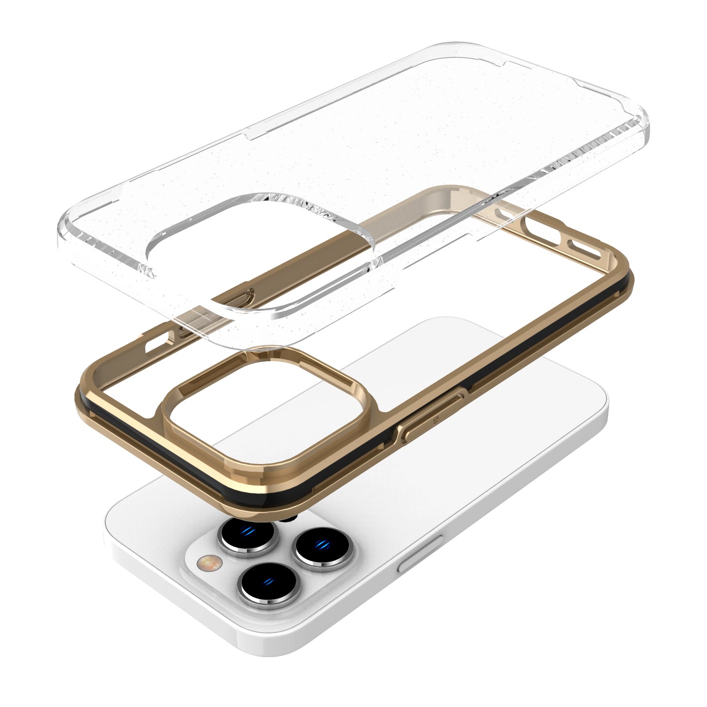 For Apple iPhone 14 /Plus Pro Max Electroplated Gold Frame Glitter Bling Transparent Hybrid Hard PC + TPU  Phone Case Cover