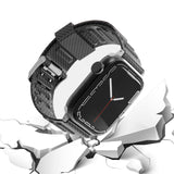 For Apple Watch Size 42/44/45mm Sport Bands Carbon Fiber Design Rubber TPU Replacement Band Strap for iWatch Series 7/SE/6/5/4/3/2/6 Black Phone Case Cover