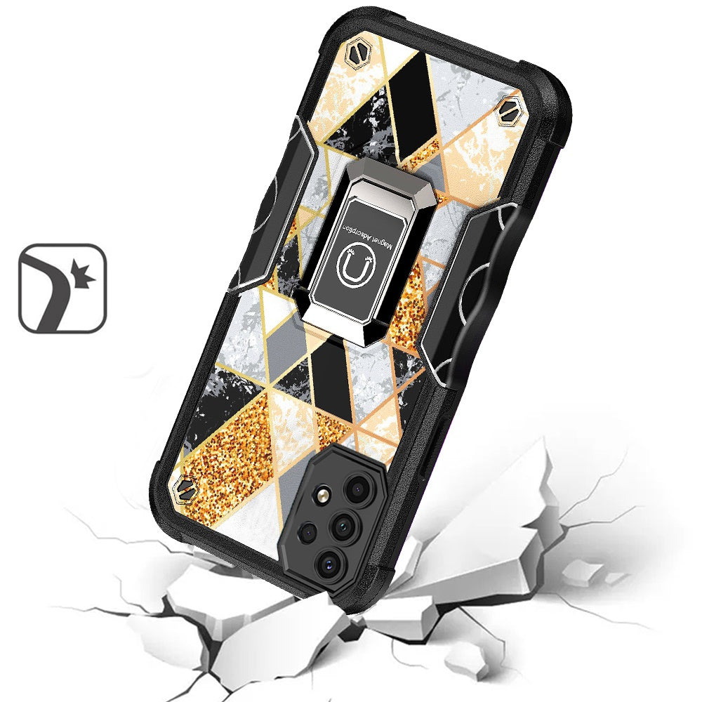 For Samsung Galaxy A23 5G Marble Stone Design Hybrid Armor with Magnetic Ring Stand Kickstand Heavy Duty Rugged  Phone Case Cover