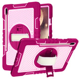 For Apple iPad 10th Gen 2022 Hybrid 3in1 Multi-Functional Tablet Case with Hand, Shoulder Strap, Pencil & Stand Holder Rose Pink Phone Case Cover