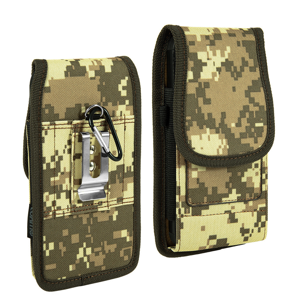 Universal Vertical Nylon Cell Phone Holster Case with Dual Credit Card Slots, Belt Clip Pouch and Belt Loop for Apple iPhone Samsung Galaxy LG Moto All Mobile phones Size 6.3" Universal Nylon [Army Camo]
