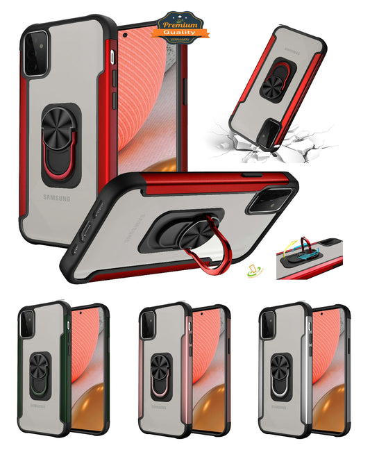 For Samsung Galaxy A22 5G Clear Military Grade Design Hybrid Protective with Ring Holder Kickstand [Magnetic Car Mount Feature]  Phone Case Cover