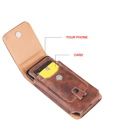 For Nokia C200 Universal Vertical Leather Case Holster with Credit Card Holder, Belt Loop & Carabiner Carrying Phone Pouch [Brown]