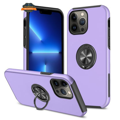 For Apple iPhone 14 /Plus Pro Max Hybrid Military Grade with Flat Metal Ring Stand 360° Rotation Kickstand Hard PC Back  Phone Case Cover