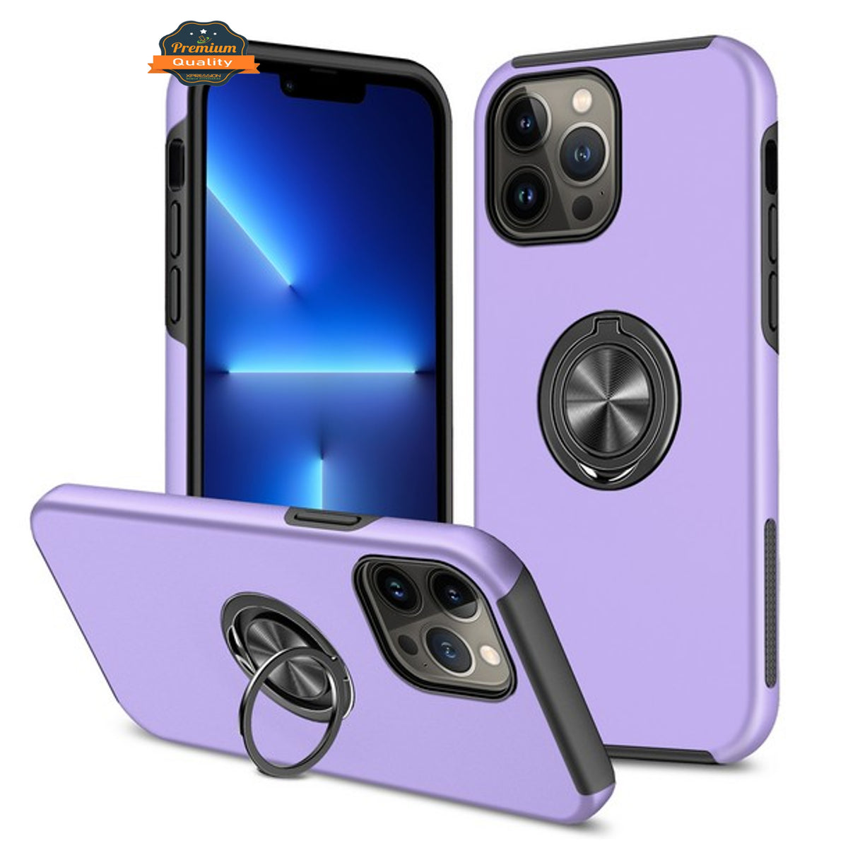 For Apple iPhone 14 /Plus Pro Max Hybrid Military Grade with Flat Metal Ring Stand 360° Rotation Kickstand Hard PC Back  Phone Case Cover