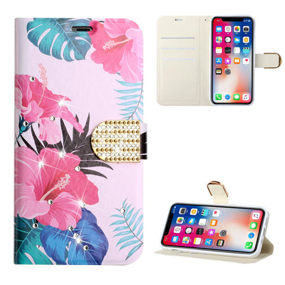 For Motorola Moto G Pure Design Pattern PU Leather Wallet Case 3D Diamond Bling Buckle with Credit Card Slot & Stand Pouch Flip  Phone Case Cover