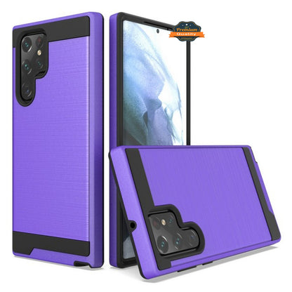 For Samsung Galaxy S23 /Plus /Ultra Slim Fit Rugged TPU + Hard PC Brushed Metal Texture Hybrid Dual Layer Armor Shockproof  Phone Case Cover