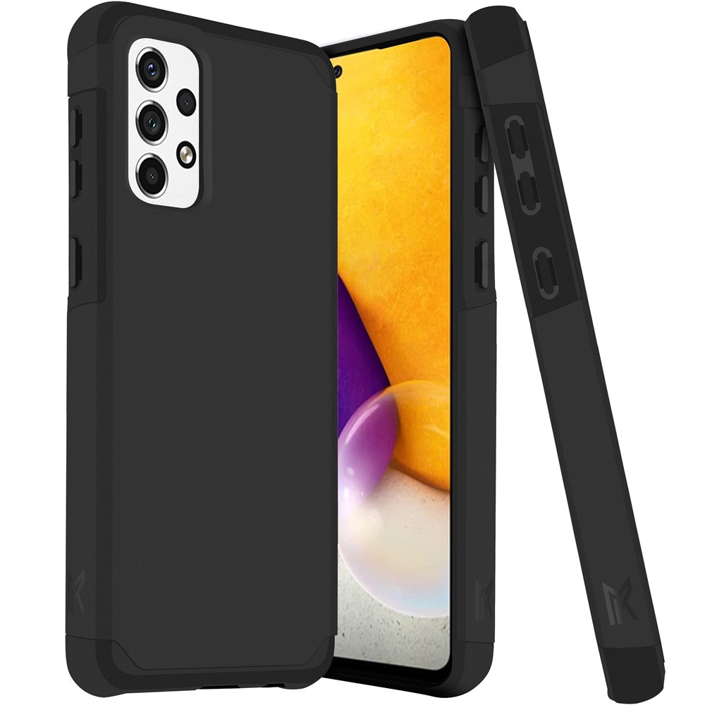 For Samsung Galaxy A73 5G Slim Corner Protection Shock Absorption Hybrid Dual Layer Hard TPU Rubber Armor Defender Black Phone Case Cover