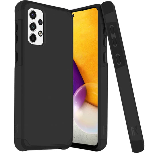 For Samsung Galaxy A73 5G Slim Corner Protection Shock Absorption Hybrid Dual Layer Hard TPU Rubber Armor Defender Black Phone Case Cover