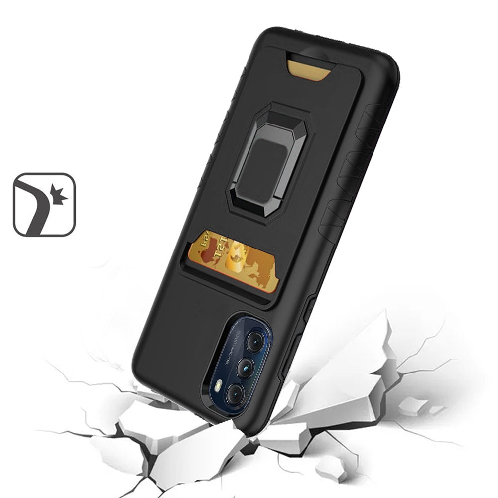 For Motorola Moto G 5G 2022 Wallet Case with Credit Card Slot Holder & Magnetic Stand Kickstand Ring Heavy Duty Hybrid  Phone Case Cover
