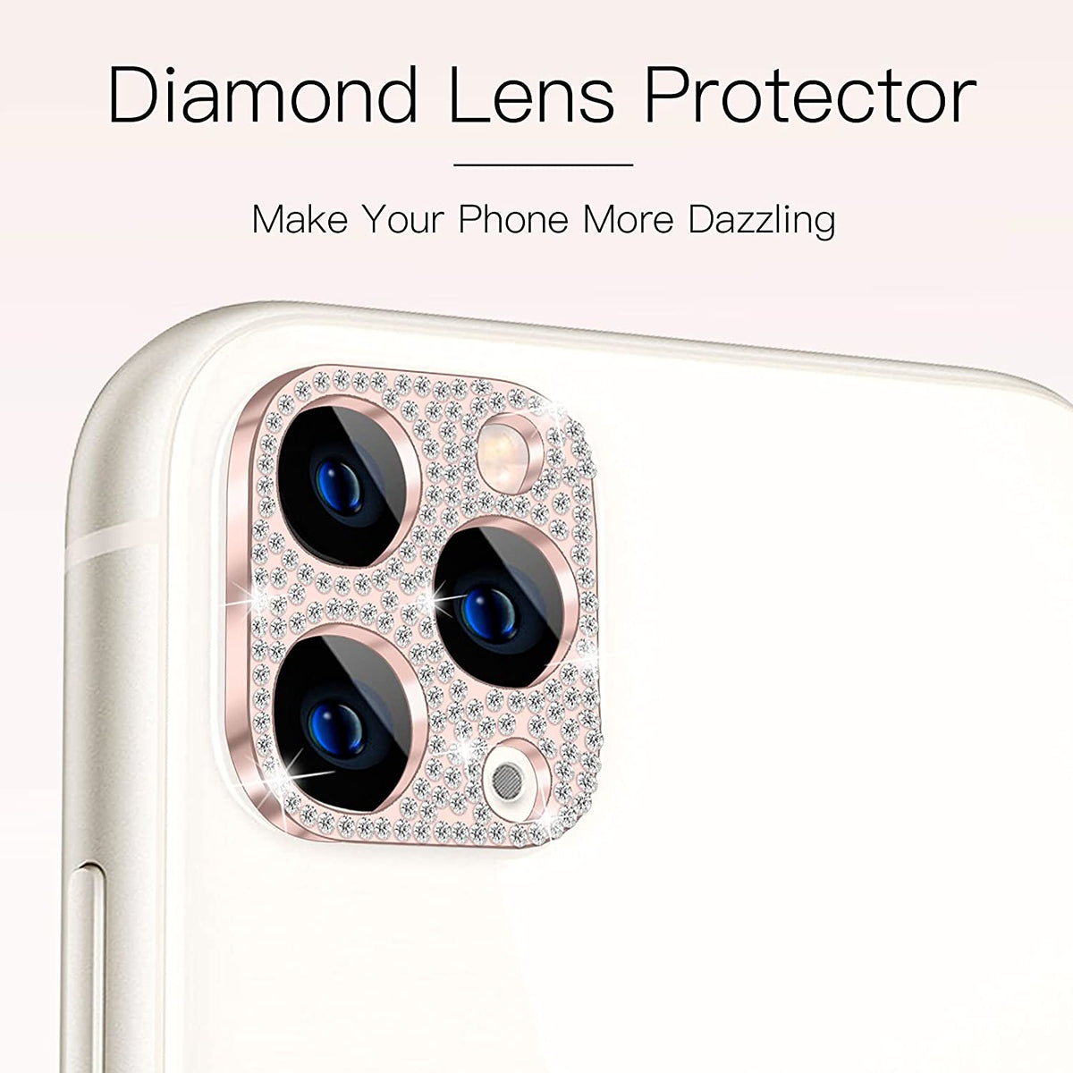 For Apple iPhone 14 Pro (6.1") Camera Lens Zinc Alloy With Diamond Bling Glitter Lens Protective Camera Decoration Rose Gold