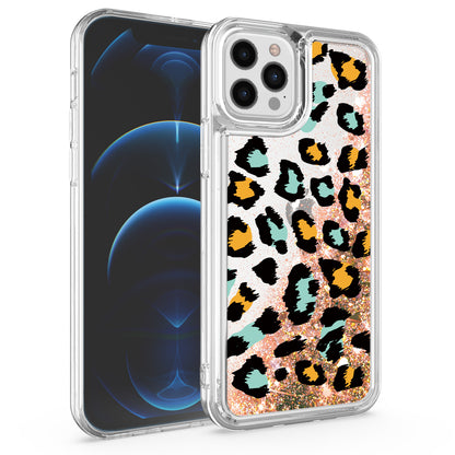 For Apple iPhone 14 Pro (6.1") Floral Design Quicksand Water Flowing Liquid Floating Sparkle Colorful Hybrid  Phone Case Cover