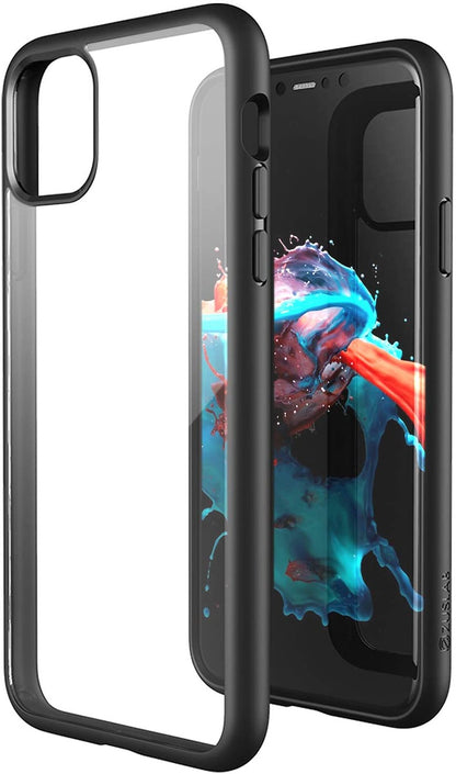 For iPhone 14 Pro (6.1") Hybrid Slim Crystal Clear Transparent Shock-Absorption Bumper with TPU + Hard PC Back Frame Black Phone Case Cover