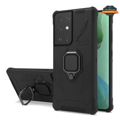 For Samsung Galaxy S20 FE /Fan Edition Shock-Proof Case with Kickstand Ring Holder Texture Rugged Hybrid Dual Layer  Phone Case Cover