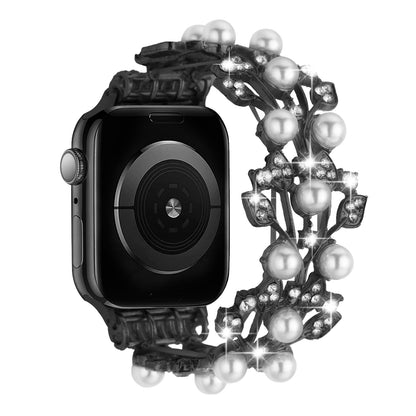 For Apple Watch Size 42/44/45mm Pearl Diamond Bling Zinc Alloy Wristband Watch Band Strap for iWatch Series 8/7/SE/6/5/4/3/2/1/SE (2022)  Phone Case Cover