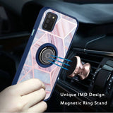 For Samsung Galaxy A02S Unique Marble Design with Magnetic Ring Kickstand Holder Hybrid TPU Hard PC Armor Shockproof  Phone Case Cover