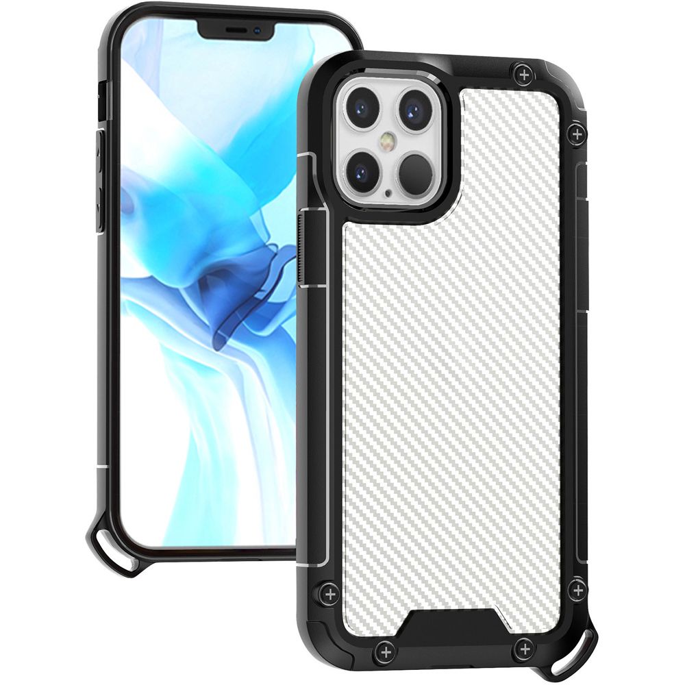 For Apple iPhone 13 (6.1") Clear Matte Carbon Fiber Design Heavy Duty Shockproof Hybrid Armor Military Grade Drop Protection  Phone Case Cover