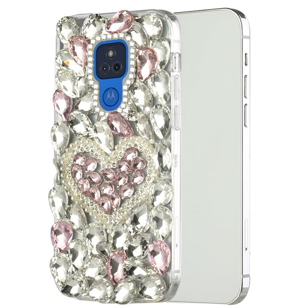 For Samsung Galaxy S21 Ultra Bling Clear Crystal 3D Full Diamonds Luxury Sparkle Rhinestone Hybrid Protective Pink Pearl Heart Phone Case Cover