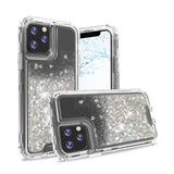 For Apple iPhone 13 Pro (6.1") Hybrid Liquid Glitter 3D Bling Quicksand Flowing Sparkle Hard Shockproof 3in1 TPU Heavy Duty  Phone Case Cover