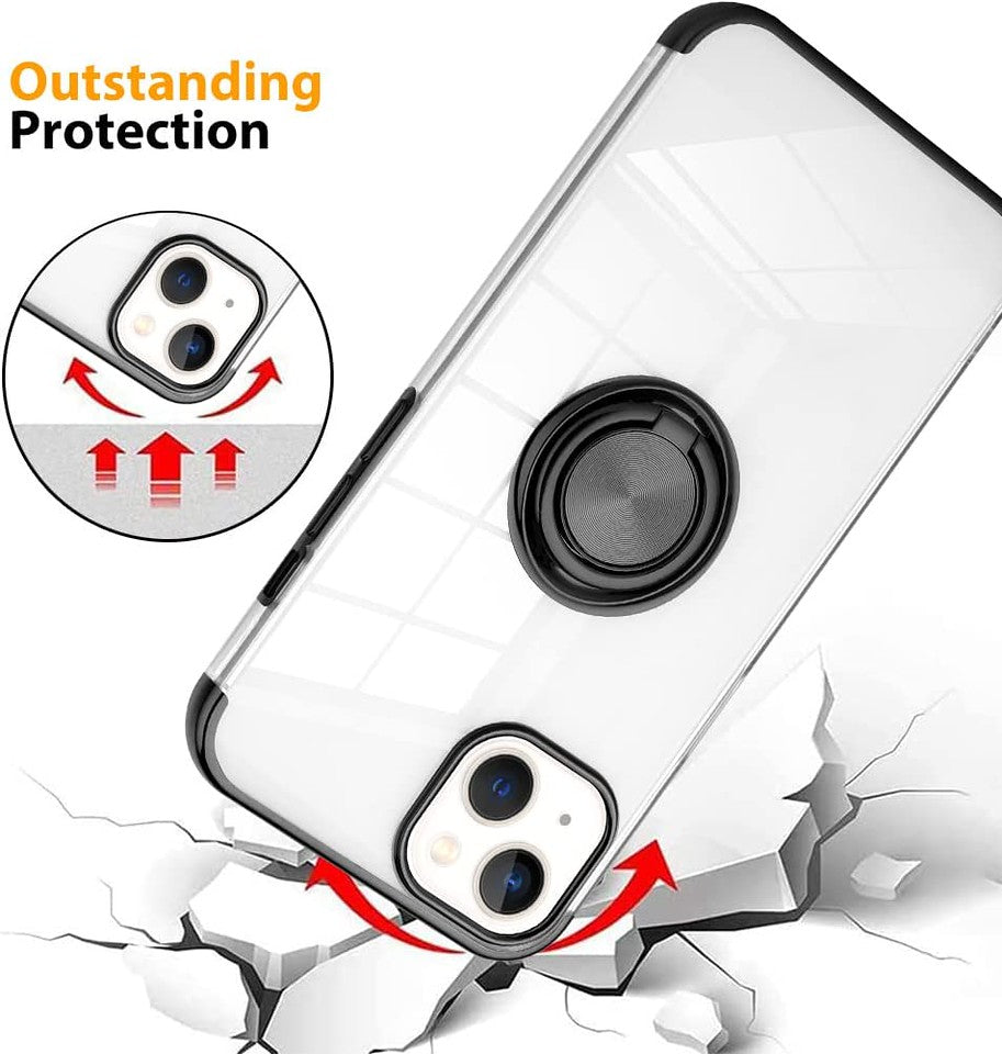 For Apple iPhone 14 /Plus Pro Max Transparent Hybrid PC Magnetic Ring Stand (Fit Car Mount) Detachable Frame  Phone Case Cover