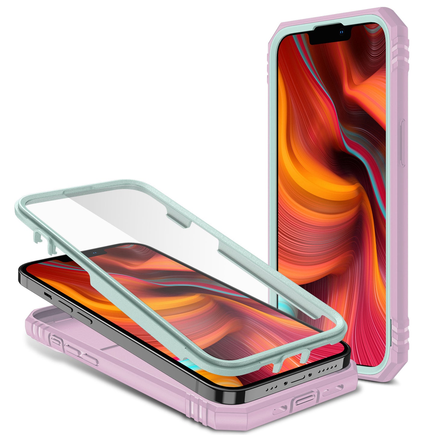 For Apple iPhone 14 Plus (6.7") Hybrid Built-in 360° Rotate Magnetic Ring Stand with Camera Protection Heavy Duty Teal Pink Phone Case Cover