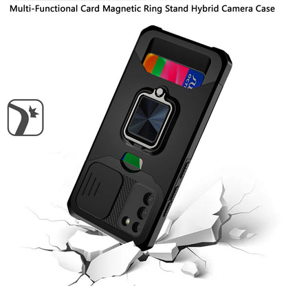 For Samsung Galaxy S21 Ultra Wallet Case with Ring Stand & Slide Camera Cover Credit Card Slot Holder, Military Grade Hard  Phone Case Cover