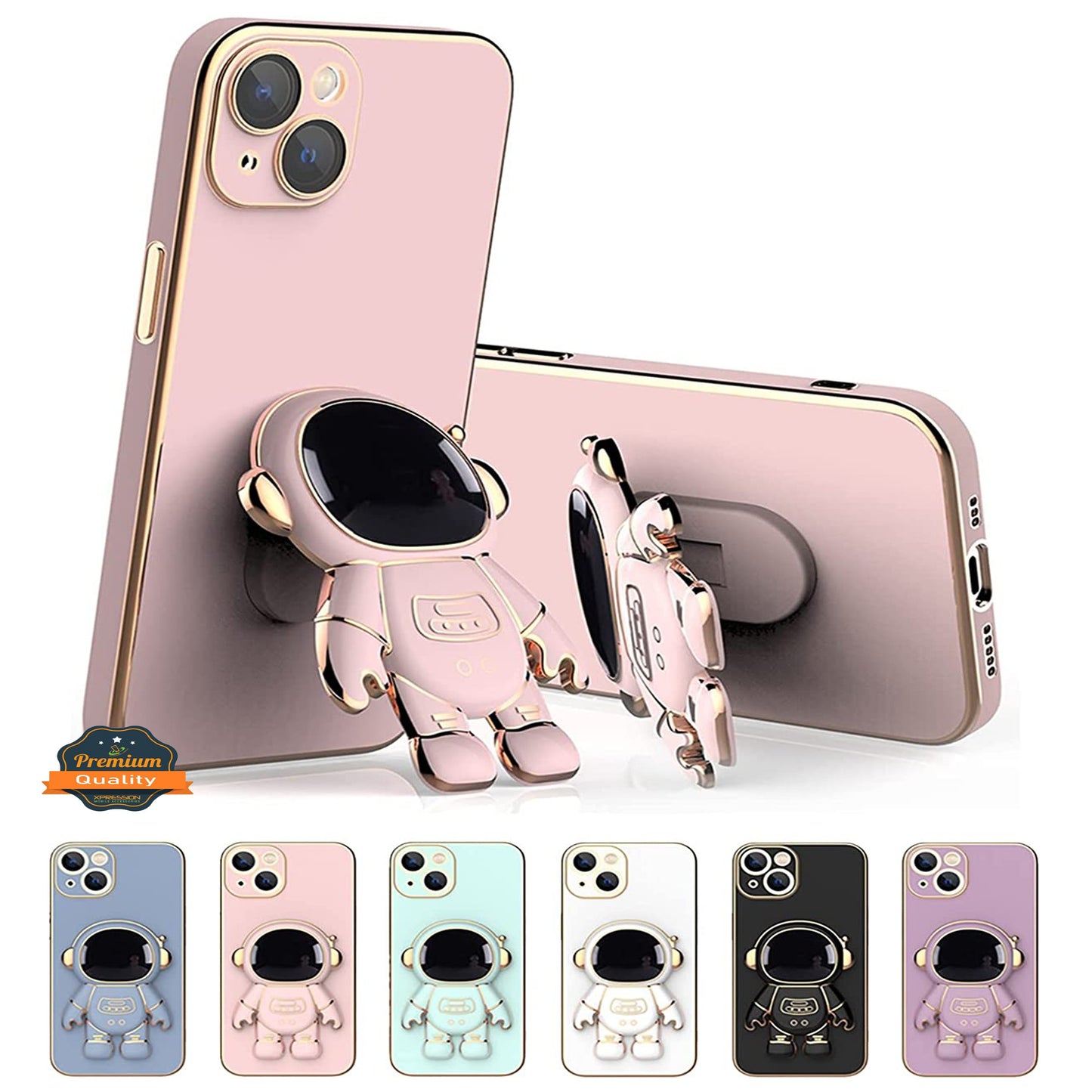 For Samsung Galaxy A23 5G Astronaut Hidden Stand Holder Plating Hybrid Electroplated Bumper Shockproof Armor Cute  Phone Case Cover