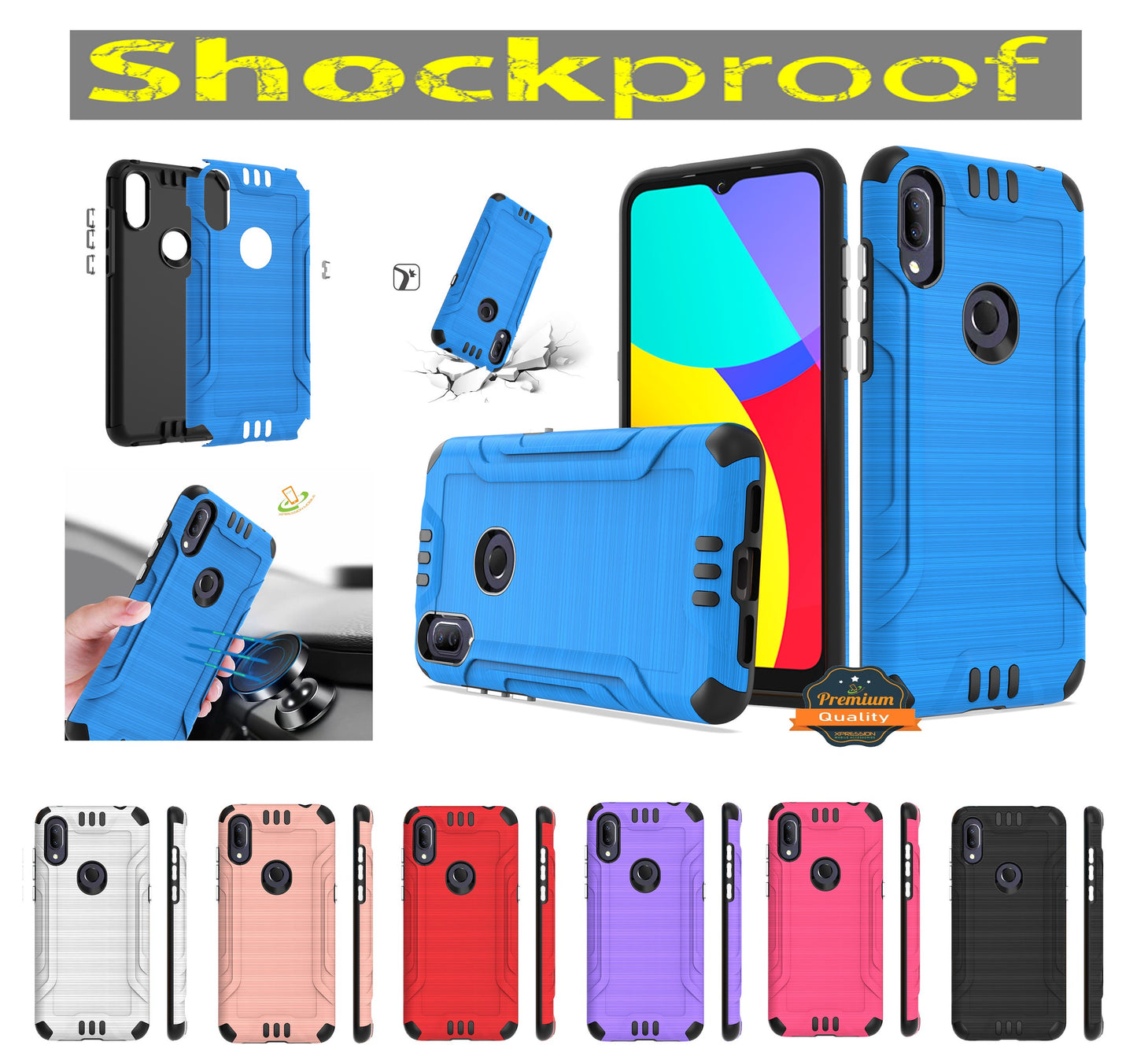 For AT&T Maestro 3 Hybrid Dual Layer Slim Defender Armor Tuff Metallic Brush Texture Shockproof Hard PC + TPU Rubber  Phone Case Cover