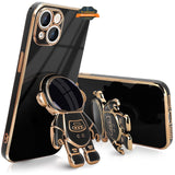 For Apple iPhone 13 /6.1" Astronaut Hidden Stand Holder Plating Hybrid Electroplated Bumper Shockproof Armor Cute  Phone Case Cover