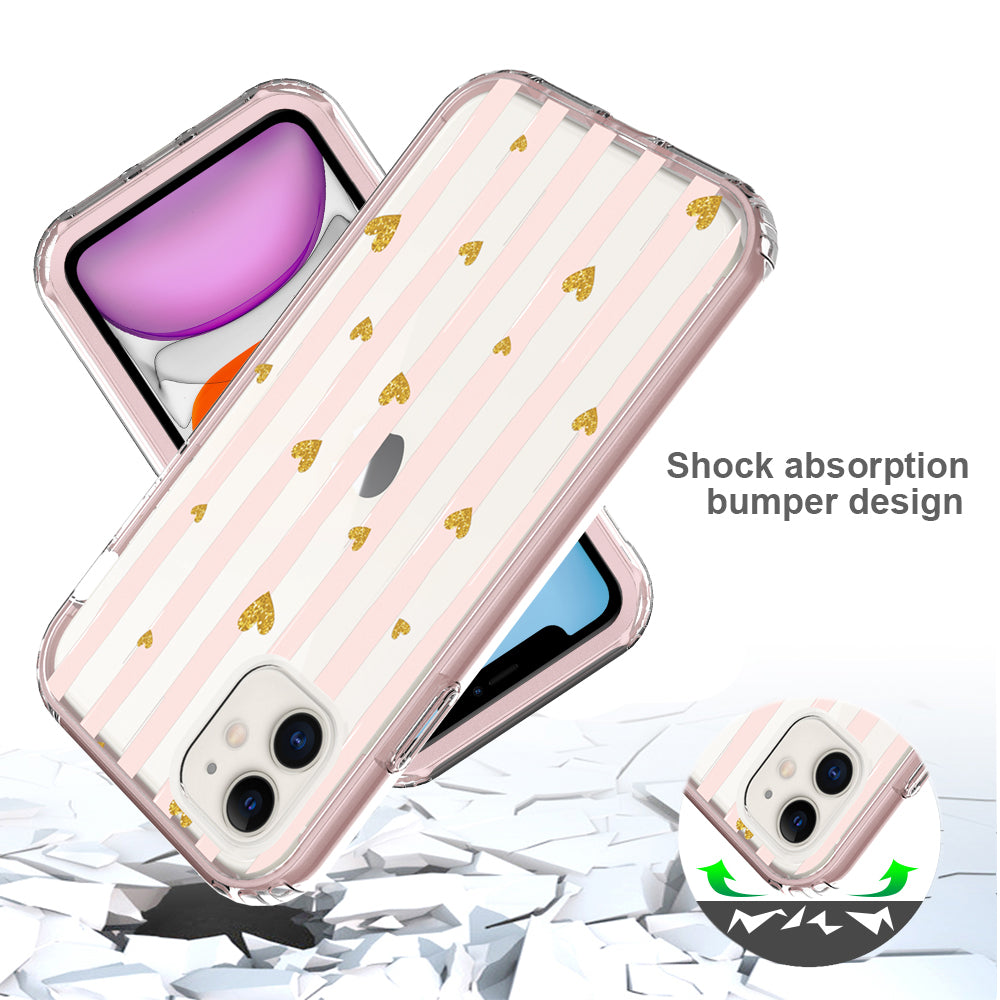 For Apple iPhone 14 (6.1") Beautiful Design 3 in 1 Hybrid Triple Layer Armor Hard PC Plastic Rubber TPU Frame  Phone Case Cover