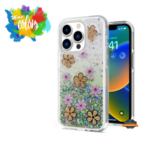 For Samsung Galaxy A13 5G Floral Stylish Design Glitter Shiny Hybrid Rubber TPU Hard PC Shockproof Armor Slim Fit  Phone Case Cover