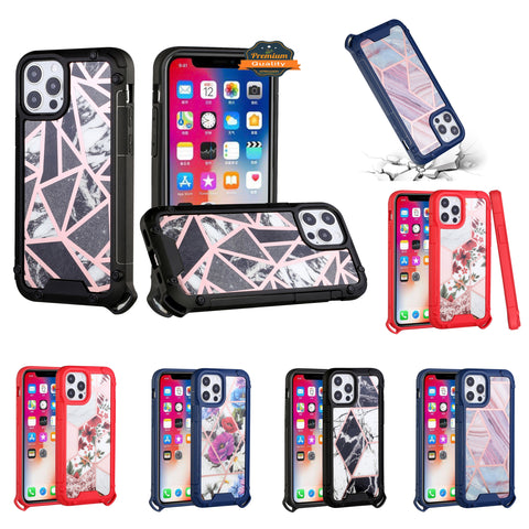 For Apple iPhone 13 Pro (6.1") Fashion Marbling Pattern IMD Design Hybrid ShockProof Armor Bumper Soft Rubber Hard PC Protective  Phone Case Cover