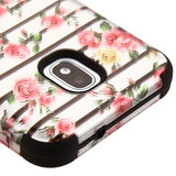 For LG Stylo 4 / Stylo 4 Plus Flowers 2D Hybrid Three Layer Hard PC Shockproof Heavy Duty TPU Rubber Anti-Drop Pink Fresh Roses Phone Case Cover