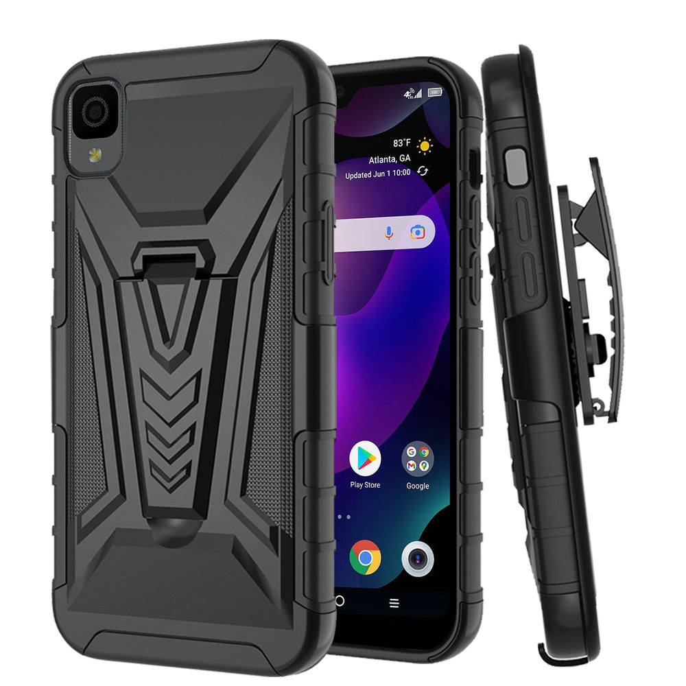 For TCL 30 LE T602DL /TCL 30z Combo Rugged Swivel Belt Clip Holster Heavy Duty Hybrid Armor Rubber with Kickstand Stand  Phone Case Cover