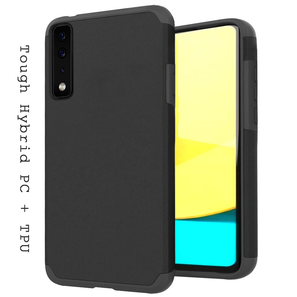 For Cricket Icon 4 Ultra Slim Shock Absorption 2in1 Tuff Hybrid Dual Layer Hard PC TPU Rubber Frame Armor Defender Black Phone Case Cover