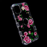 For Apple iPhone 11 Pro Hybrid Dual Layer Transparent Flower Design Hard PC Cases Shockproof TPU Rugged Pink Roses Phone Case Cover