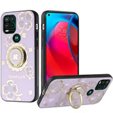 For OnePlus Nord N20 5G Diamond Bling Sparkly Glitter Ornaments Hybrid with Ring Kickstand Rugged Fashion Purple Good Luck Floral Phone Case Cover