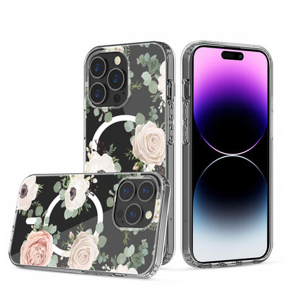 For Apple iPhone 14 Plus (6.7") Hybrid Flower Design Stylish Fashion Thick Cases MagSafe Compatible PC Shockproof  Phone Case Cover