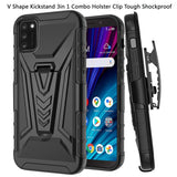 For TCL A3X Hybrid 3 in 1 Rugged Combo Belt Clip Holster Heavy Duty Tough Shockproof Rubber Hard PC + TPU with Kickstand Stand Black Phone Case Cover