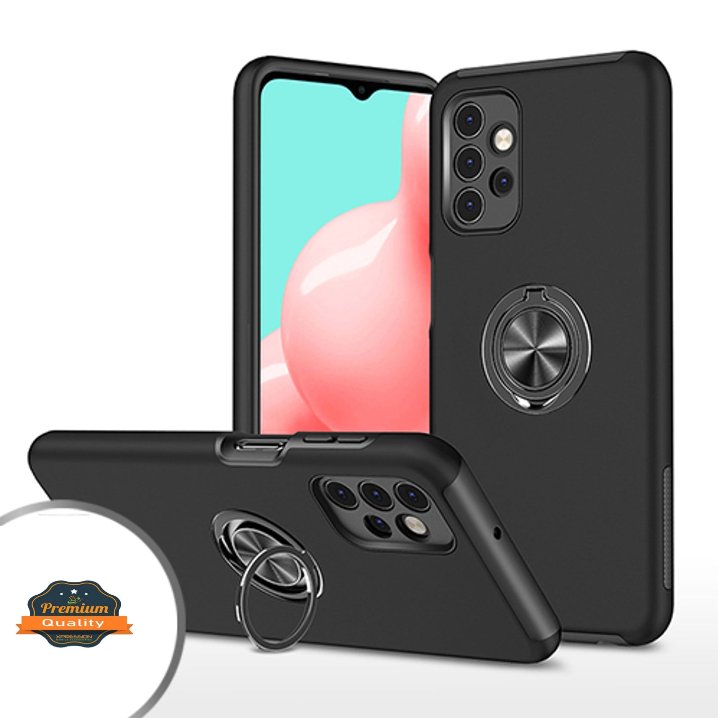 For Apple iPhone 14 (6.1") Rubber Hybrid 360° Ring Holder Stand Kickstand Fit Car Mount Shockproof Bumper Protection  Phone Case Cover