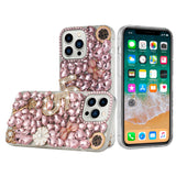 For Apple iPhone 8 Plus/7 Plus/6 6S Plus Bling 3D Full Diamonds Luxury Sparkle Rhinestone Hybrid Protective Pink Five Ornament Floral Phone Case Cover