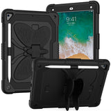 Case for Apple iPad Air 4 / iPad Air 5 / iPad Pro (11 inch) Butterfly Wings Kickstand 3in1 Tough Hybrid with Pencil Holder Heavy Duty Rugged Shockproof Full Protective Black Tablet Cover