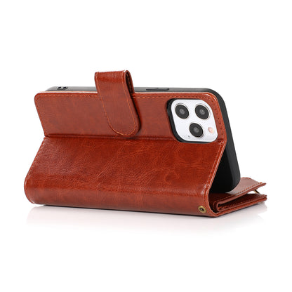 For Nokia C100 Luxury Leather Zipper Wallet Case 9 Credit Card Slots Cash Money Pocket Clutch Pouch with Stand & Strap Brown Phone Case Cover