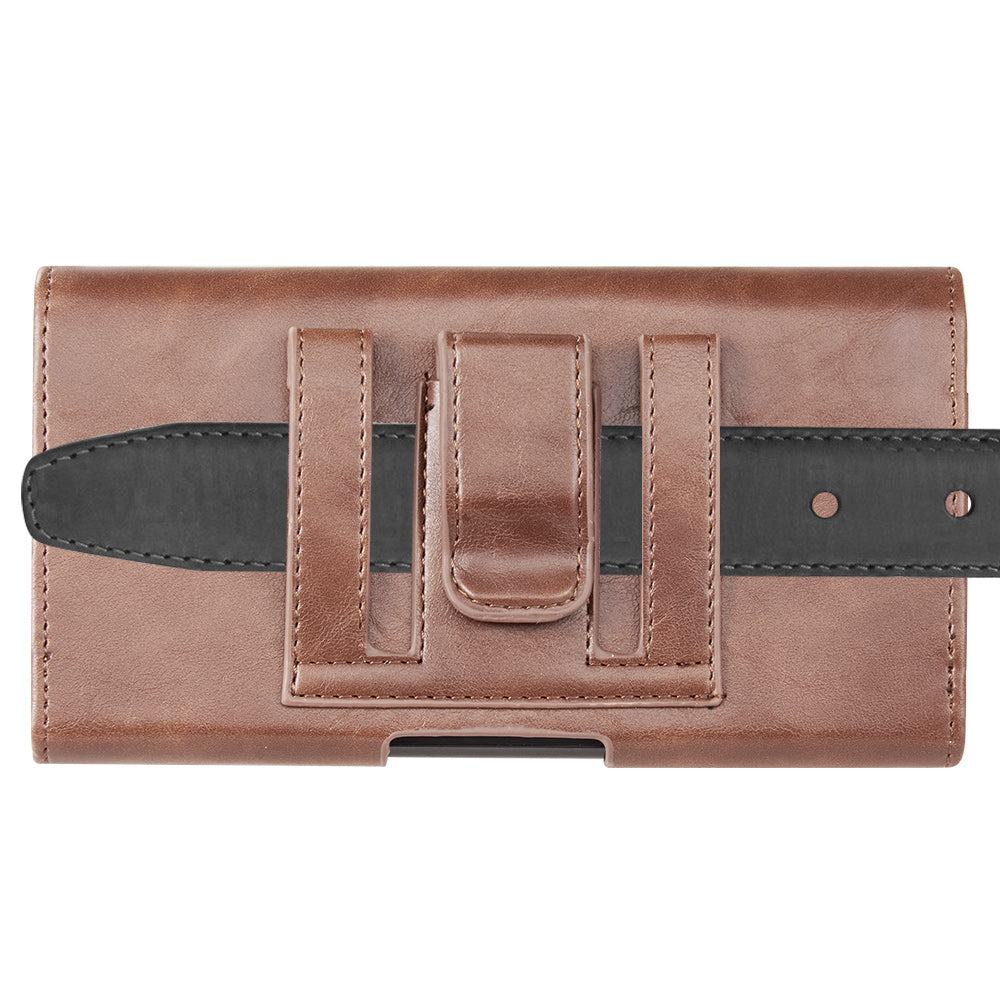 For Samsung Galaxy A23 5G Universal Horizontal Leather Phone Case with Embossed American Eagle Pouch Belt Clip Holster & Magnetic Pouch [Brown]