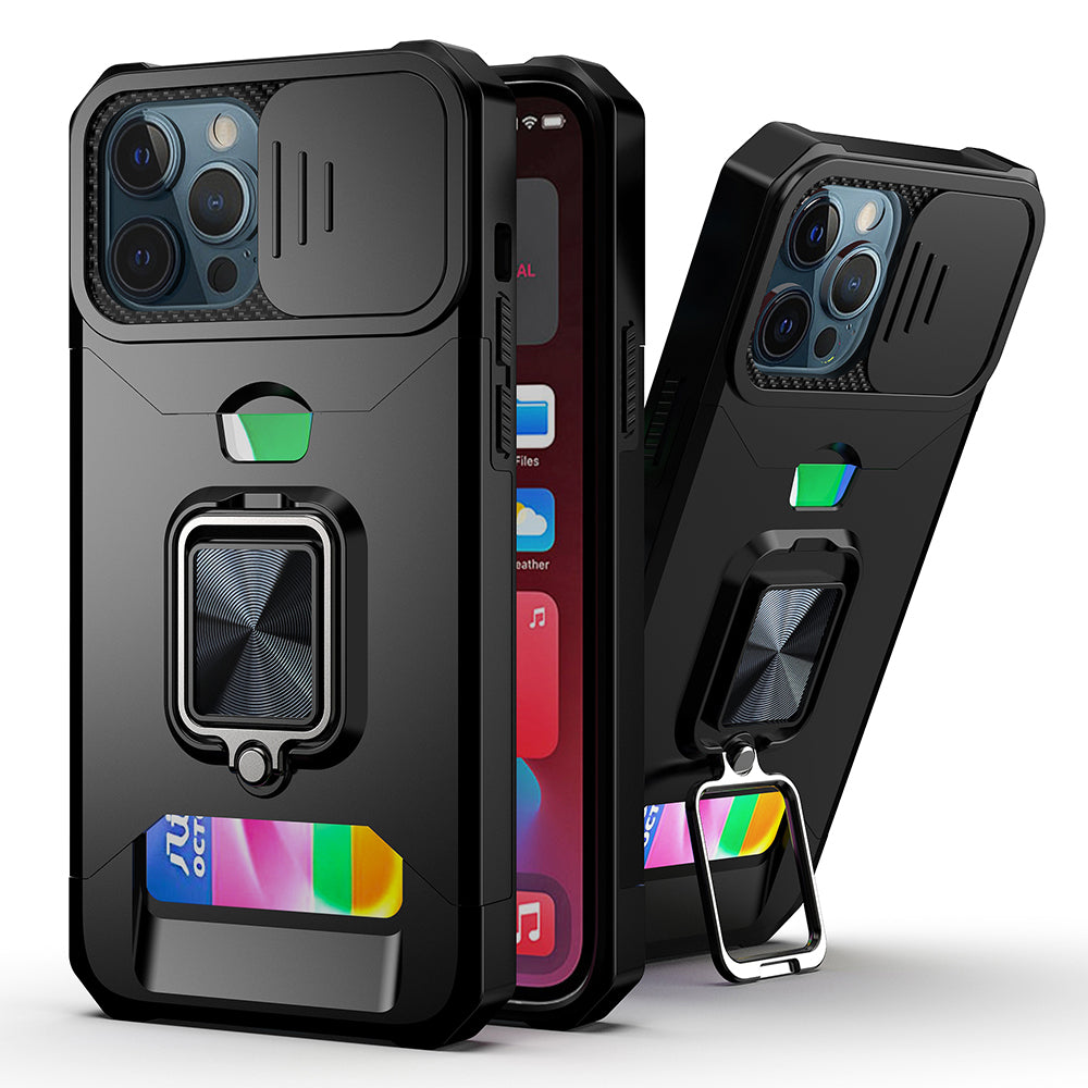 For Google Pixel 7/ 7 Pro Wallet Case with Ring Stand & Slide Camera Cover Credit Card Slot Holder, Military Grade Hard  Phone Case Cover