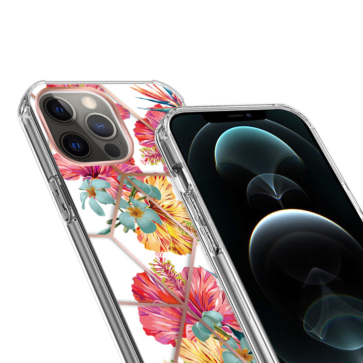 For Apple iPhone 14 (6.1") Fashion Art Floral IMD Design Beautiful Flower Pattern Hybrid Hard TPU Slim Back  Phone Case Cover