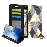 For Apple iPhone 13 /Pro Max Mini Wallet Case Marble Pattern Design PU Leather Wallet with Credit Cards Holder, Wrist Strap & Stand Feature Flip Pouch Protective  Phone Case Cover