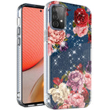 For Samsung Galaxy A72 5G Slim Hybrid Shiny Glitter Clear Floral Pattern Bloom Flower Design TPU Gel Hard PC Back  Phone Case Cover